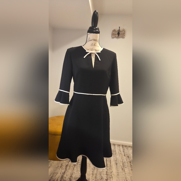 Ted Baker Black Dress with White Accents, Size 2 - Picture 3 of 16